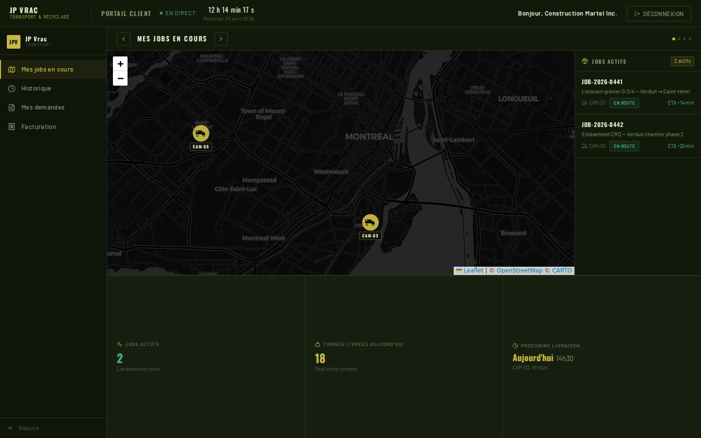Mes jobs en cours — Suivi de vos livraisons en temps réel
